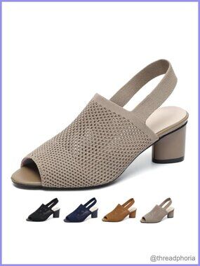 Women's Knit Peep Toe Chunky Block Heel Slingback Sandals